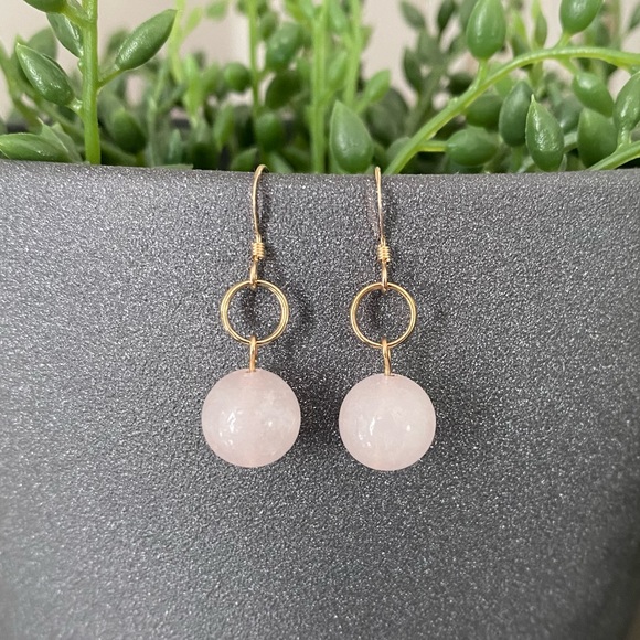 Handmade 14k Gold Filled Rose Quartz Earrings - Picture 3 of 7